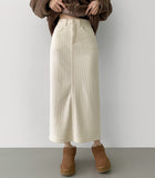 Back Slit Brushed Corduroy H-line Banding Long Skirt
