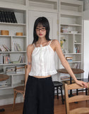 Hiyu pintuck frill lace ribbon strap sleeveless blouse