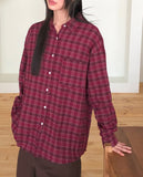 Mutt check pattern collar pocket oversized long-sleeved shirt