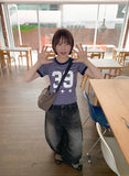 [unisex] Balon Lettering Washing Denim Black Blue Balloon Wide Pants