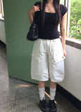 Bogi Shirring Flower Embroidery Slim Short Sleeve T-shirt