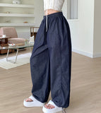 Non-Fade Raw Balloon Wide Jogger Banding Summer Pants