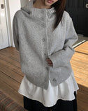 Kuan Hood High Neck Button Knit Cardigan