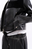 Block suede crop racing leather jacket
