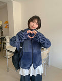 [unisex] Konekin two-way striped over knit hooded zip-up