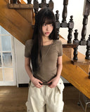 Mojou U-neck Slim Round Short Sleeve T-shirt