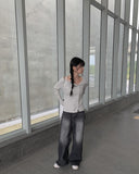 Oolong Black Washed Denim Wide Pants