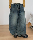 [unisex] Abus embroidery denim wide balloon pants