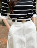 Tyne Cotton Two-Button Flare Long Skirt