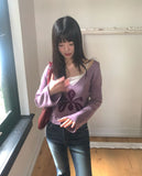 Romit Flower V-Neck Crop Long-Sleeve Knit