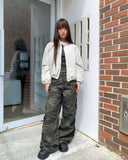 Shuni no-collar snap button string pocket crop overfit jacket