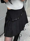 Eyelet Belt Pleats Skirt