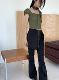 Tabl Green Corset Two-Way Off-Shoulder Short-Sleeve Blouse