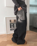 Mowell Black Washed Wide Cargo Denim Pants