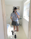 Polat Dot Pintuck Collar Short Sleeve T-Shirt