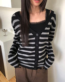 Jui Striped V-Neck Long-Sleeve Knit Cardigan