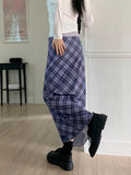 Shabin Vintage Y2K Checkered Ribbon Long Skirt