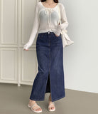 Cooling Summer Loose H-Line Back Banding Long Denim Skirt