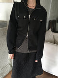 Vet Pocket Color Matching Two-Way Knit Long Sleeve Zip-Up