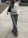 PT Diagonal Net One Shoulder Lip Neck Mesh Long Knit