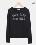 Quind Lettering Button Long Sleeve T-Shirt