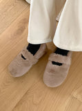 Hoya Winter Fur Angora Velcro Flat Mary Jane Loafers