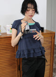 STRIPE HALTER FRILL TEE