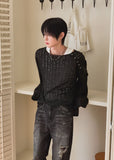 [PLAN MADE/MADE] Slant Snap Damaged Knit