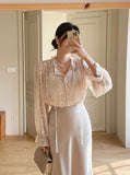 (Sleeveless Set) Shudin Lace Tie Puff Blouse