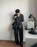 Linen s s open collar short sleeve shirt