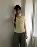 Anise Twist Shirred Short Sleeve T-shirt