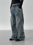Pintuck straight wash denim