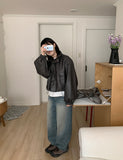 Fukui Pocket String Crop Leather Jumper
