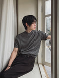 Week Diagonal Cut Half-Neck Short Sleeve Knit