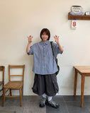 [unisex] Bubblet Stripe Linen Over Short Sleeve Shirt