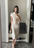 Modified Short Sleeve Collar Short Jacket Belt Set
