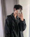 Two-way string leather jacket