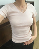 Monb Side Shirring V-Neck Short Sleeve T-Shirt
