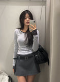 Oen Dot Slit Belt Mini Skirt