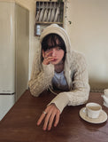 Cent cable knit hooded zip-up