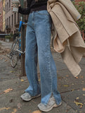 slit straight denim pants