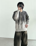 Gray Wet V-neck Knit