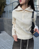Chise cable knit half zip-up