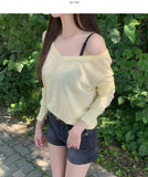 Feminine V-Neck Sleeve Slit See-Through Long Sleeve Knit