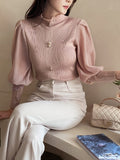 Ronia Frill Polar Pleated Puff Blouse Knit