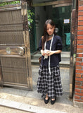 [BAONHAUS] Chemini Check Unbalance Long Skirt