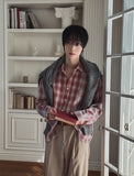 Nepri Cutting Layered Cropped Checkered Shirt