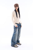 Need wool crop round-neck cardigan