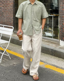 Deep linen one-tuck wide pants