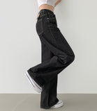 4 Seasons Non-fade Raw Back Banding Wide Fit Denim Pants